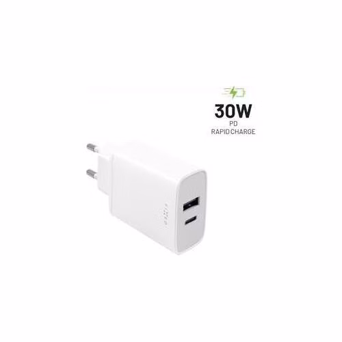 FIXED Sieťová nabíjačka s USB-C a USB výstupom a podporou PD, 30W, biela