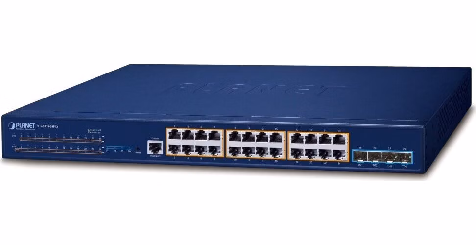 Planet SGS-6310-24P4X L3 switch, 24x1Gb, 4x10Gb SFP+, 24x PoE 802.3at 370W, HW/IP stack, VSF/Cluster