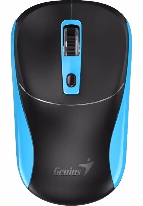 Genius NX-7123 Myš, bezdrátová, optická, 1200DPI, 4 tlačítka, Copilot, 2,4GHz, USB-A, 1× AA baterie, černo-modrá