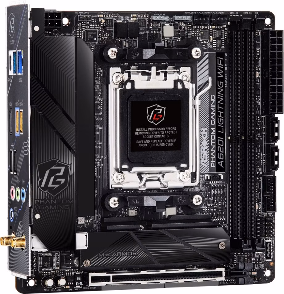 ASRock A620I LIGHTNING WIFI / AMD A620 / AM5 / 2x DDR5 DIMM / 2x M.2 / HDMI / USB-C / WiFi / Mini-ITX