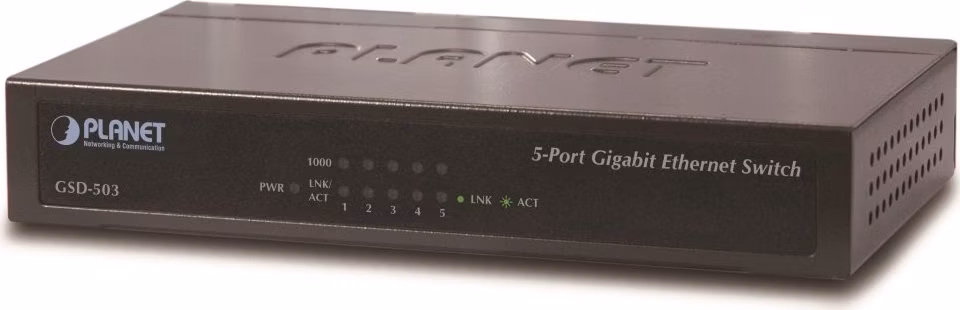 Planet GSD-503 switch 5x 10/100/1000Base-T, EuP, 802.3az, kov, fanless