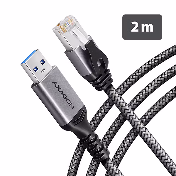 AXAGON ADE-AM20, USB-A Gigabit Ethernet adaptér s integrovaným sieťovým CAT6 káblom RJ-45 (2 m)