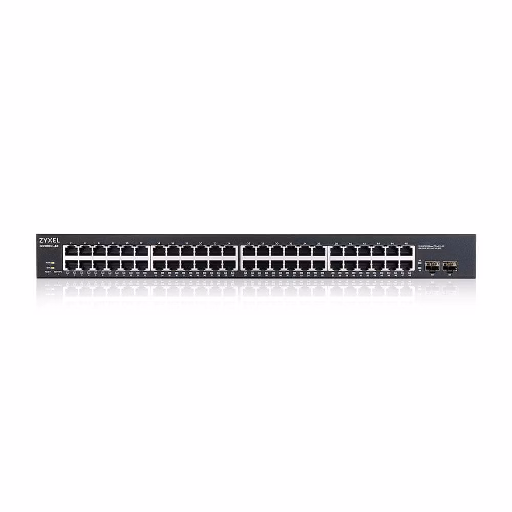 ZyXEL GS1900-48/50-port Gigabit Web Smart switch: 48x Gigabit metal + 2x SFP, IPv6, 802.3az (Green)