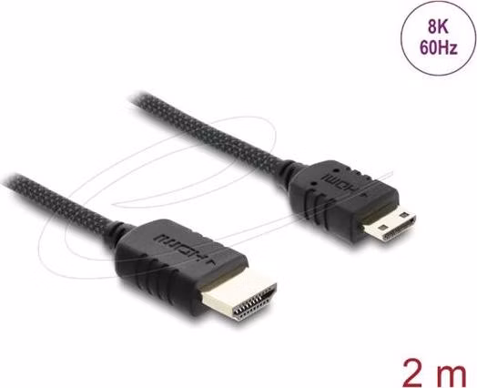 Delock Koaxiální kabel High Speed HDMI HDMI samec na Mini HDMI samec 8K 60 Hz s pleteným opláštěním 2 m