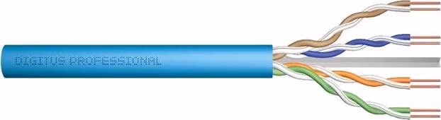 DIGITUS Instalační kabel CAT 6A U-UTP, 500 MHz Eca (EN 50575), AWG 23/1, buben 305 m, simplex, barva modrá