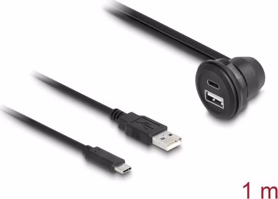 Delock Kabel USB 2.0, ze zástrčky USB Typ-A a zástrčky USB Type-C™ na zásuvku USB Typ-A, pravoúhlou 90° a na zásuvku USB