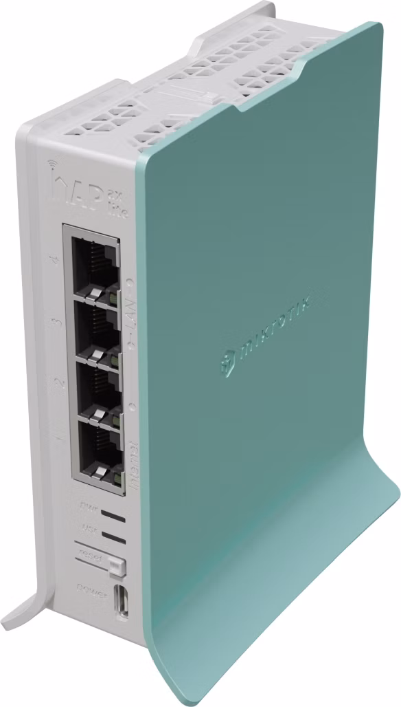 MIKROTIK RouterBOARD hAP ax lite + L4 (800MHz; 256MB RAM, 4xGLAN switch, 1x 2,4GHz 802.11ax plastic case, power supply)