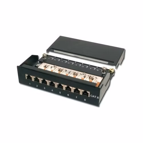 Digitus Desktop CAT 6 Patch Panel, stíněný Class E, 8-port RJ45, 8P8C, LSA, černý, 482x44x109