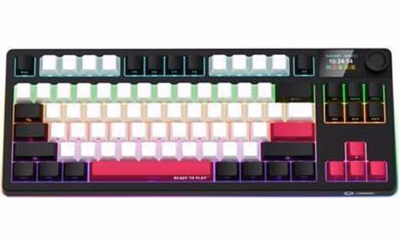 Lorgar KBP70TKLW, Pro bezdrôtová mechanická herná klávesnica, 2.4 GHz/ BT 5.0, Displej, multim. tlač., US layout, čierna