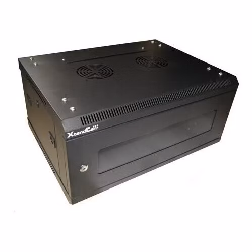 XtendLan 19" nástěnný rozvaděč 4U 600x450, nosnost 60 kg, skleněné kouřové dveře, svařovaný, černý