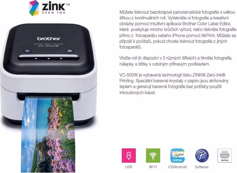 BAZAR - BROTHER tiskárna štítků FOTO - VC500W - WIFI, USB, COLOR bez potřeby inkoustu - Integrovaný odstřih - Poškozený