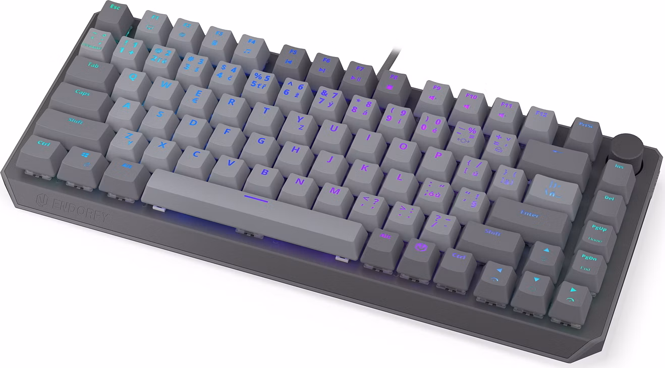 Endorfy Thock V2 75% Klávesnice, herní, drátová, mechanická, Endorfy Red,CZ/SK layout, 75% velikost, ARGB, hliník, USB,šedá