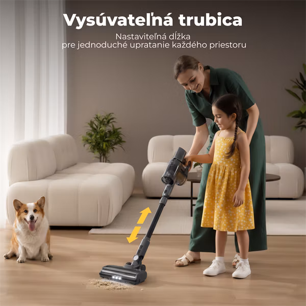 AENO Tyčový vysavač SC7, Turbo kefa s osvetlením, super výkonný 435 W, 2200mAh batéria, 60 min. prevádzky, LED displej
