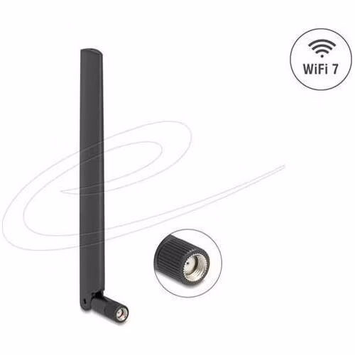 Delock WiFi 7 anténa RP-SMA samec 2,0 - 4,4 dBi, 17 cm, všesměrová s otočným kloubem černá