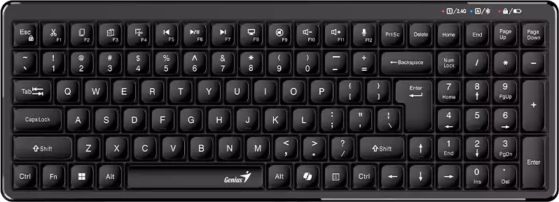 Genius LuxeMate Q7100BT,Klávesnice,bezdrátová,CZ+SK layout,retro klávesy,Copilot AI,numerická část,BT 5.0, 2,4GHz USB,černá