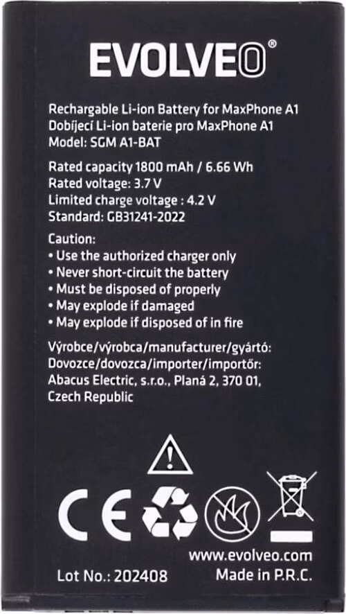 EVOLVEO originální baterie 1800 mAh pro MaxPhone A1
