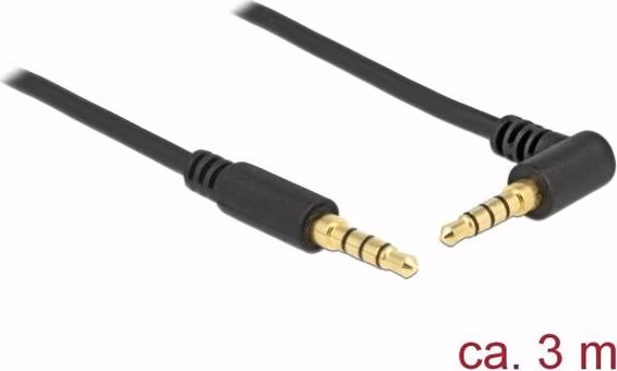 Delock Kabel Stereo Jack 3,5 mm 4 pin samec > samec pravoúhlý 3 m černý