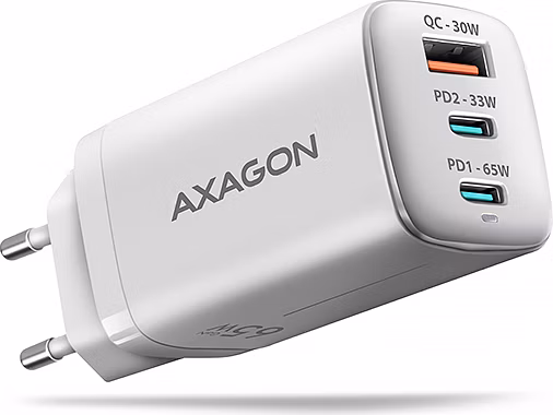 AXAGON nabíječka do sítě 65W / ACU-DPQ65W / 2x USB-C / 1x USB-A / PD3.0/QC4+/PPS/SFC2.0/AFC/SCP/FCP/ Apple / bílá