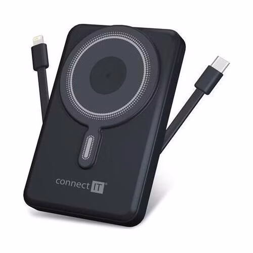 CONNECT IT 10000 mAh bezdrátová Powerbanka 1xUSB-C port/1xUSB-C + 1xLightning kabel VESMÍRNĚ ŠEDÁ