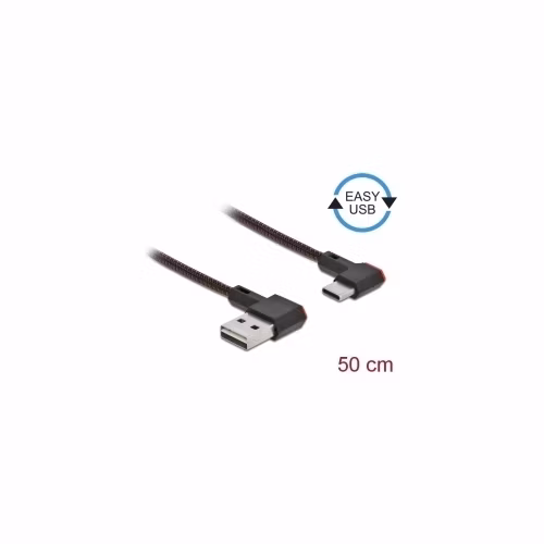 Delock Kabel EASY-USB 2.0 Typ-A samec na USB Type-C™ samec pravoúhlý levý / pravý 0,5 m černý
