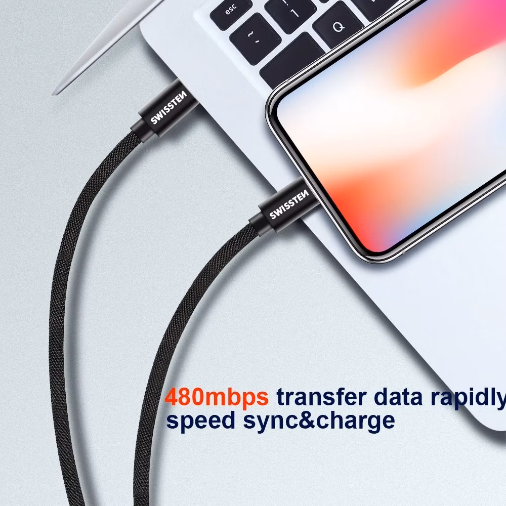 Swissten Datový kabel Textile USB-C / Lightning 0,5 m černý
