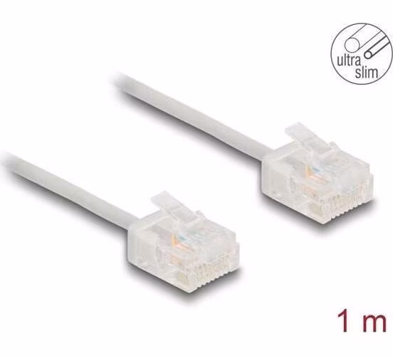Delock Síťový kabel rozhraní RJ45 Cat.6, UTP Ultra Slim, 1 m, šedá s krátkými zástrčkami