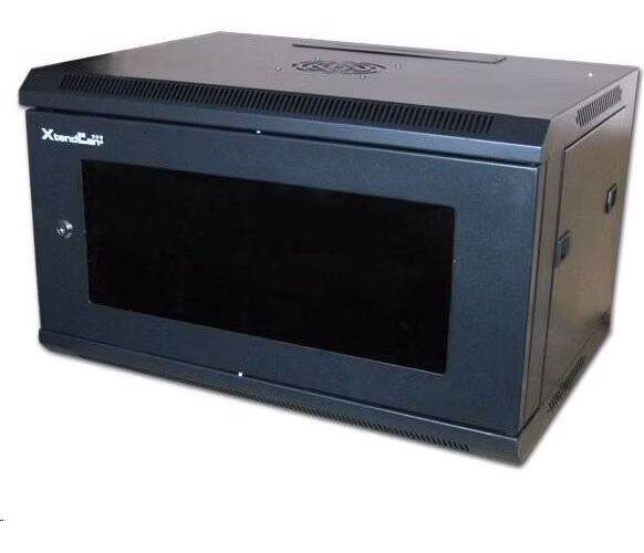 XtendLan 19" nástěnný rozvaděč 6U 600x600, nosnost 60 kg, skleněné kouřové dveře, svařovaný, černý
