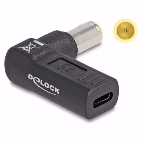 Delock Adaptér na kabel na nabíjení laptopu, ze zásuvky USB Type-C™ na zástrčku IBM 7,9 x 5,5 mm, úhlový 90°