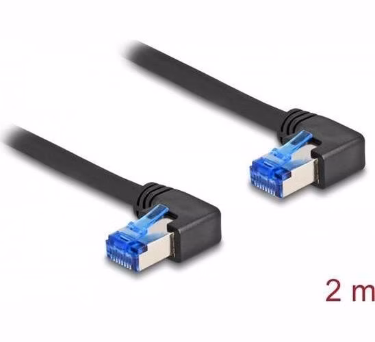Delock Síťový kabel rozhraní RJ45 Cat.6A, S/FTP, pravý pravoúhlý, 2 m, černý