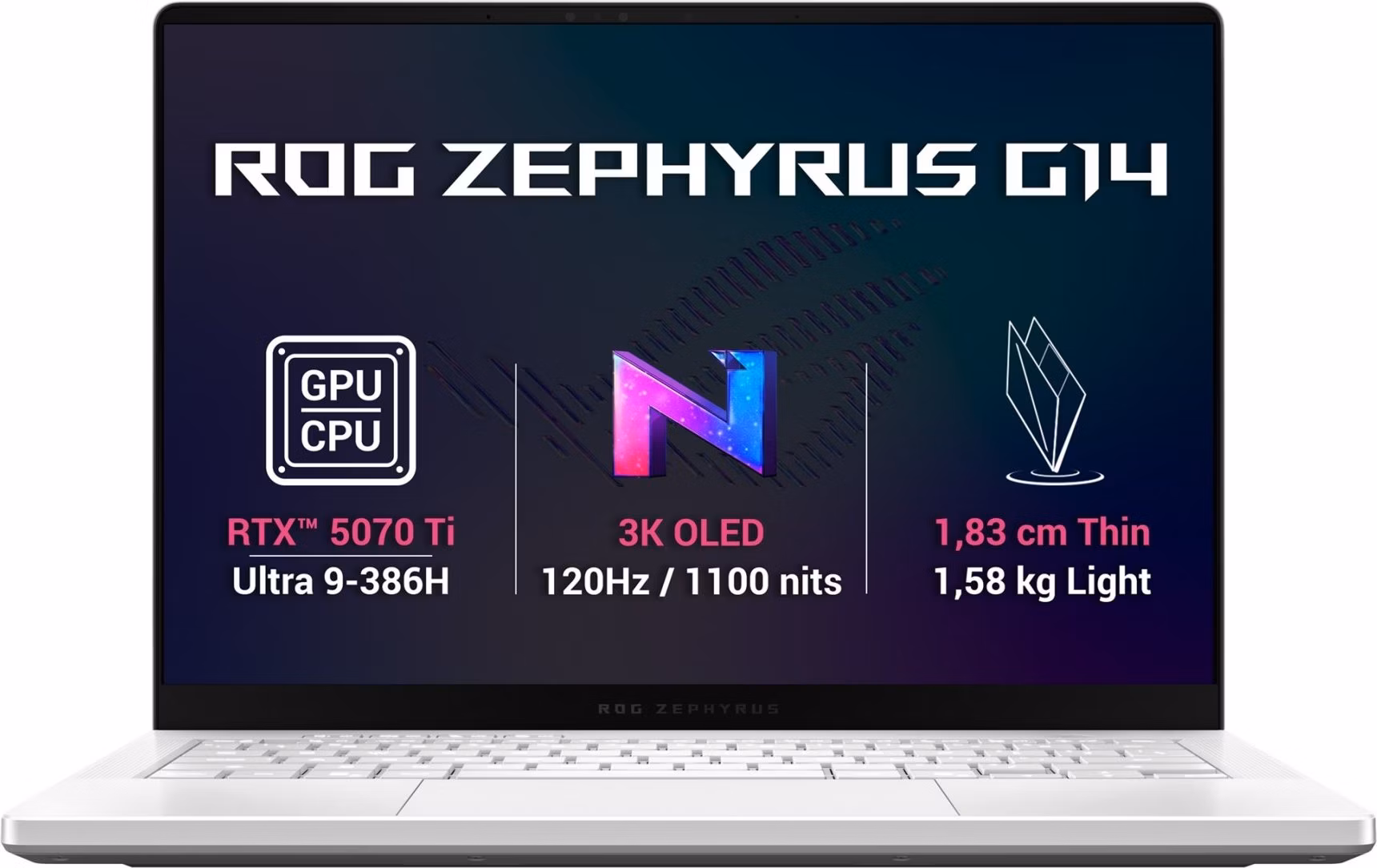 ASUS ROG Zephyrus G14/GU405AR-SY003WZ/U9-386H/14"/2880x1800/32GB/1TB/RTX 5070Ti/W11H/White/2R