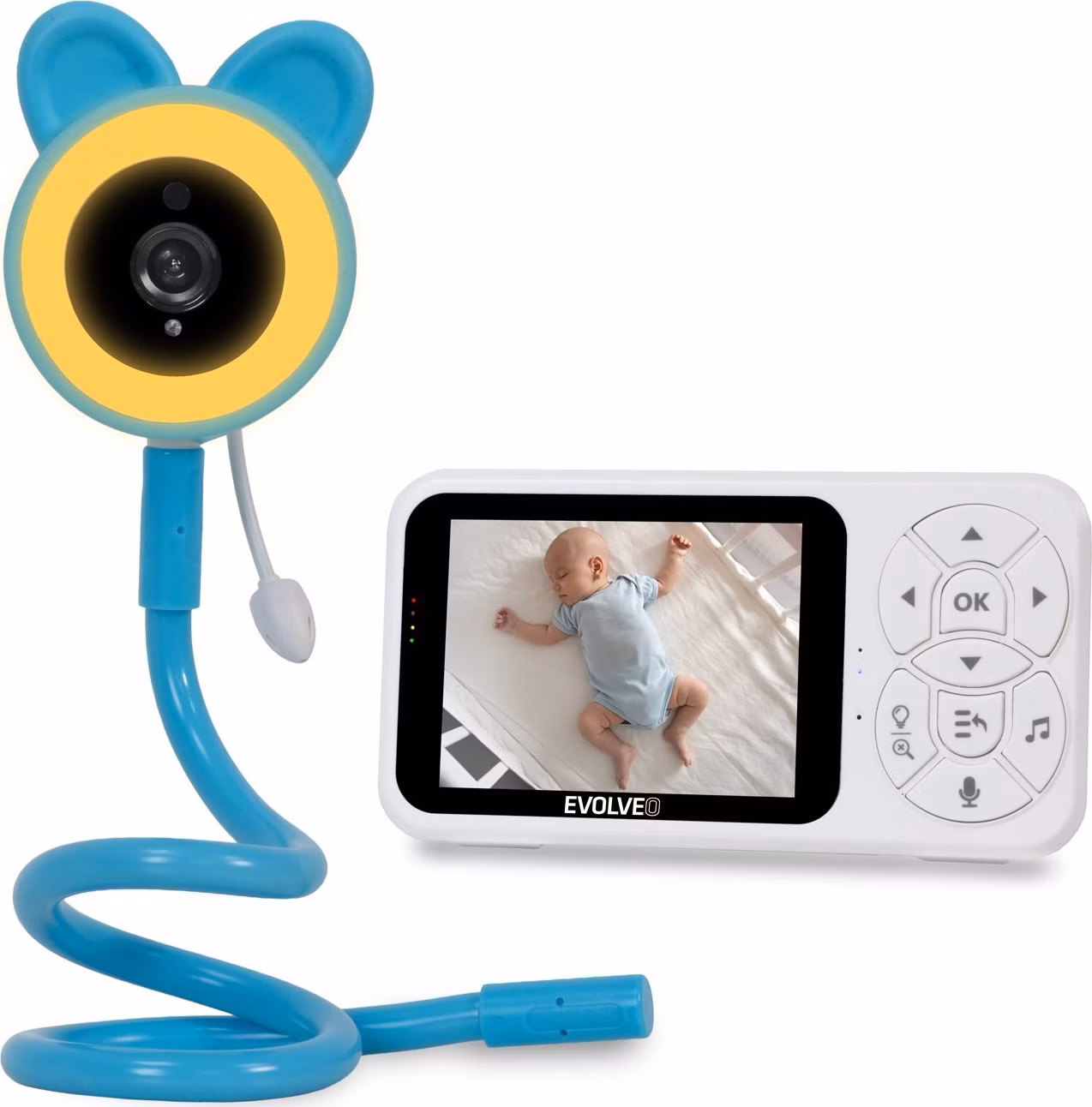 EVOLVEO Baby Monitor N35 – dětská chůvička s kamerou, VOX, teploměr, noční vidění, RGB světlo, Modrá