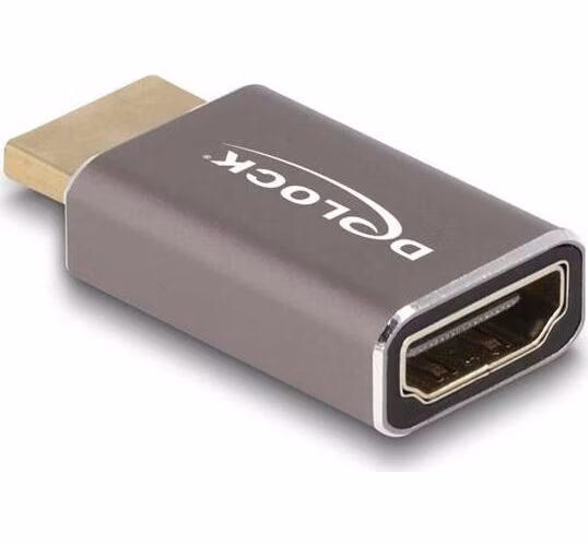 Delock Adaptér HDMI, ze zástrčky na zásuvku, 8K 60 Hz, šedá kovová