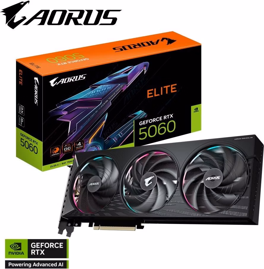 GIGABYTE VGA NVIDIA GeForce RTX 5060 AORUS ELITE 8G, 8G GDDR7, 3xDP, 1xHDMI