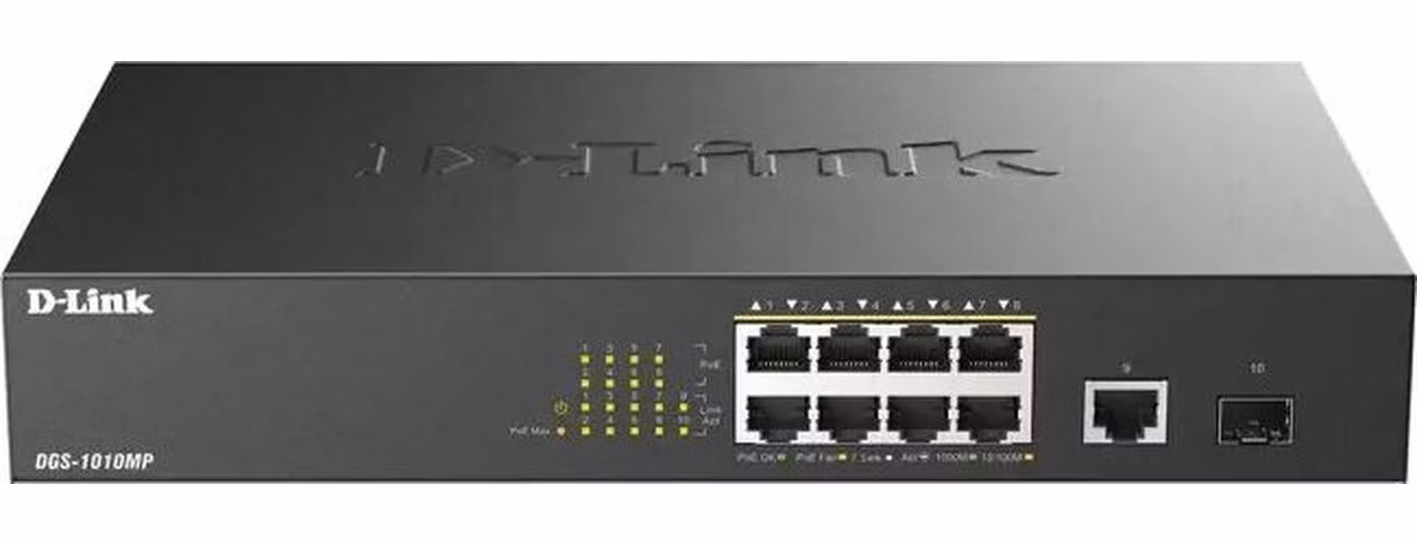 D-Link DGS-1010MP/E - 10-Port Gigabit PoE+ Unmanaged Switch,1 x SFP port,1 x Gigabit Uplink Port
