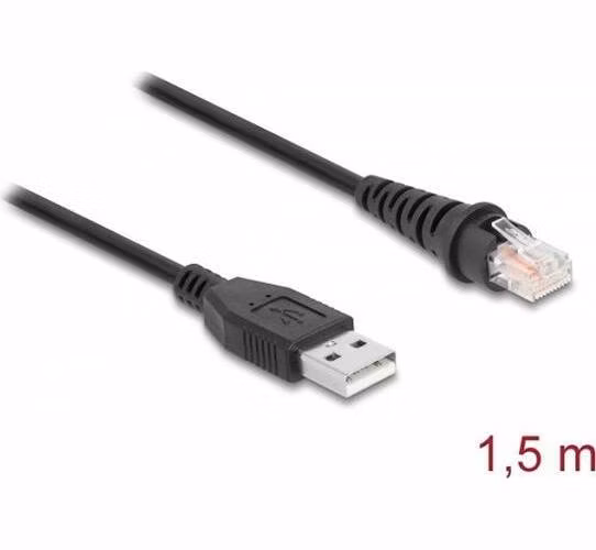 Delock Kabel z rozhraní RJ50 na USB 2.0 Typu-A ke čtečce čárových kódů, 1,5 m