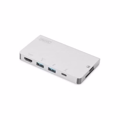 Digitus Cestovní dokovací stanice USB-C Multiport, 6 portů 4K, HDMI, 1x USB-C, 2x čtečka karet USB3.0,2x