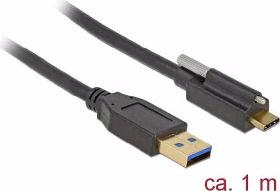 Delock Cable SuperSpeed USB 10 Gbps (USB 3.1 Gen 2) Type-A male > USB Type-C™ male with screw on top 1 m black