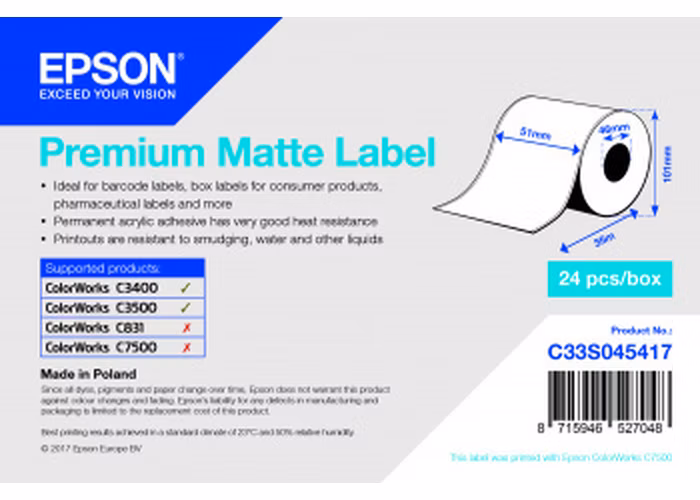 Epson Premium Matte Label - Continuous Roll: 51mm x 35m