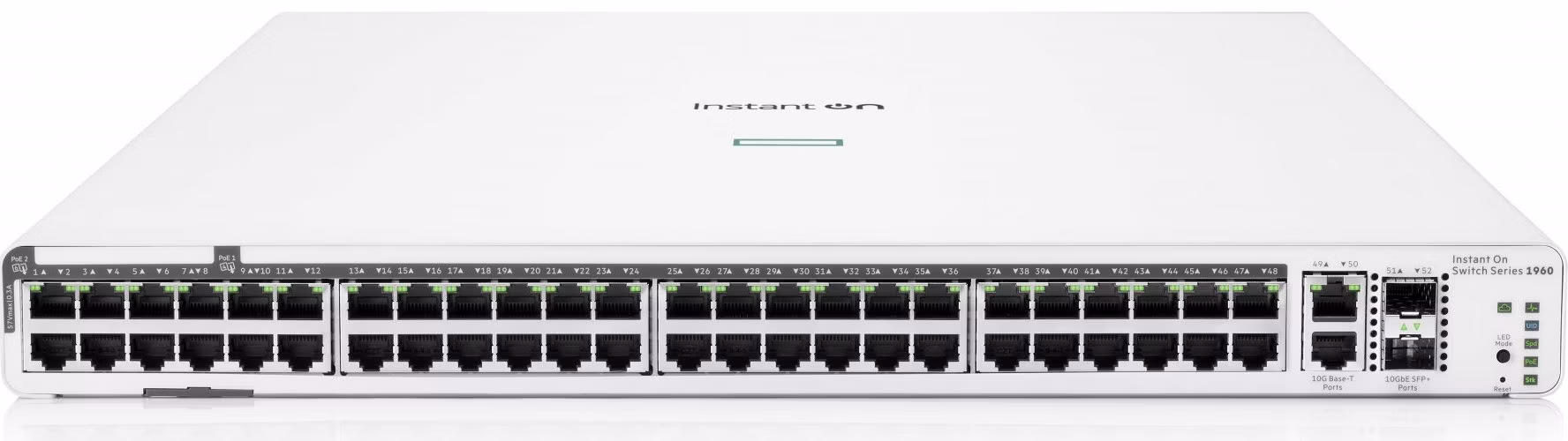HPE Networking Instant On Switch 40p Gigabit CL4 8p Gigabit CL6 PoE 2p 10GBT 2p SFP+ 600W 1960 (JL809A)