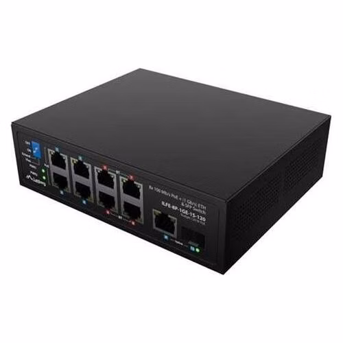 LANBERG SWITCH ILFE-8P-1GE-1S-120 LEHKÝ PRŮMYSLOVÝ POE 4XBT 4XAT SFP+ETH DIN FAST ETHERNET