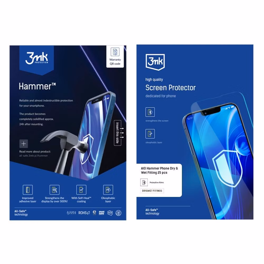 3mk All-Safe - AIO fólie Hammer Dry &amp; Wet Fitting Phone, 25 ks