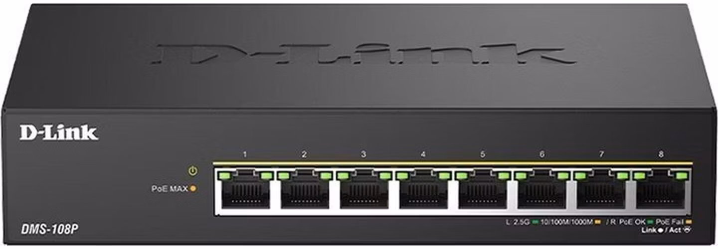 D-Link DMS-108P/E 8 ports 2.5G/MultiGig PoE Unmanaged Switch, Metal