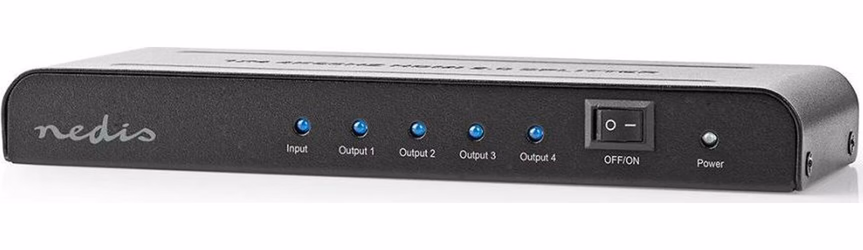 Nedis VSPL3474AT- HDMI Rozbočovač | 4 Porty port(s) | Vstup HDMI ™ | 4x HDMI ™ výstup | 4K@60Hz | 18 Gbps | Kov | černý