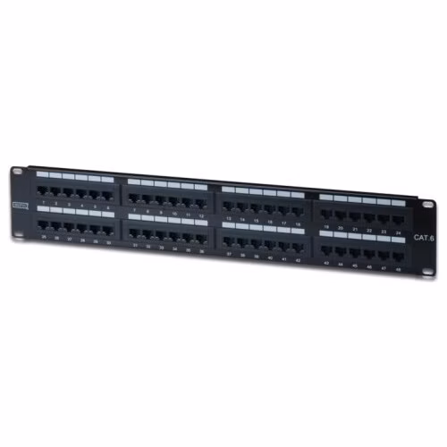 Digitus CAT 6 patch panel, nestíněný, 48 portů RJ45, 8P8C, LSA, 2U, montáž do stojanu, bl, 482x44x109 mm
