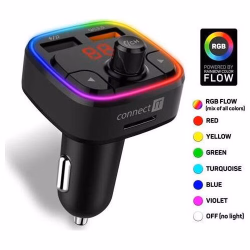 CONNECT IT CarRGB Bezdrátový FM transmitter, 2xUSB+MicroSD, ČERNÝ