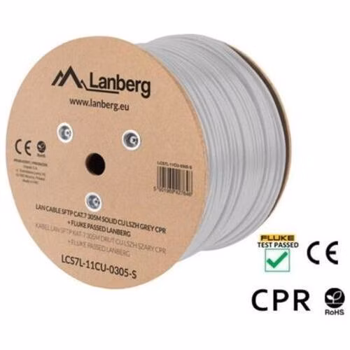 LANBERG LAN KABEL CAT.7 SFTP 305M PEVNÝ CU LSZH ŠEDÝ CPR + FLUKE PASSED