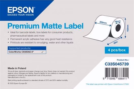 EPSON Premium Matte Label - Continuous Roll: 203mm x 60m