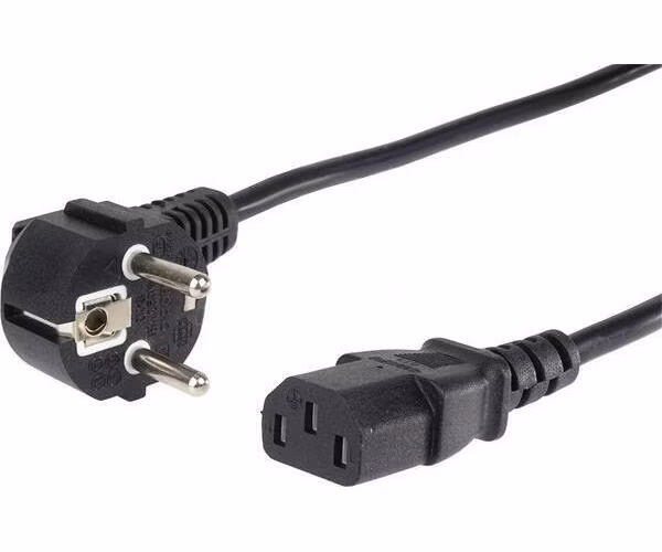 Kábel sieťový 230V, vidlica (CEE7/7) lomená - C13, 2m, 0.75mm2, 10A, čierny