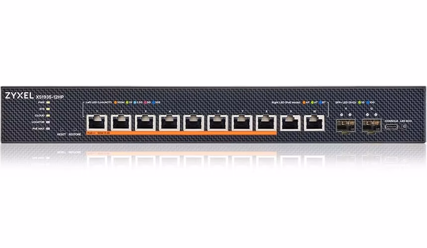 Zyxel XS1935-12HP, 8-port 90W Multi-Gigabit Smart Managed PoE++ 400Watt 802.3bt Switch, 2x 10GbE, 2 SFP+ Uplink