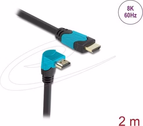 Delock High Speed HDMI kabel samec přímý na samec 90° pravoúhlý dolů 48 Gbps 8K 60 Hz 2 m